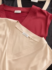 Love & Roses Black Ivory and Burgundy V-Neck Satin Front Jersey Back T-Shirt - Image 8 of 8