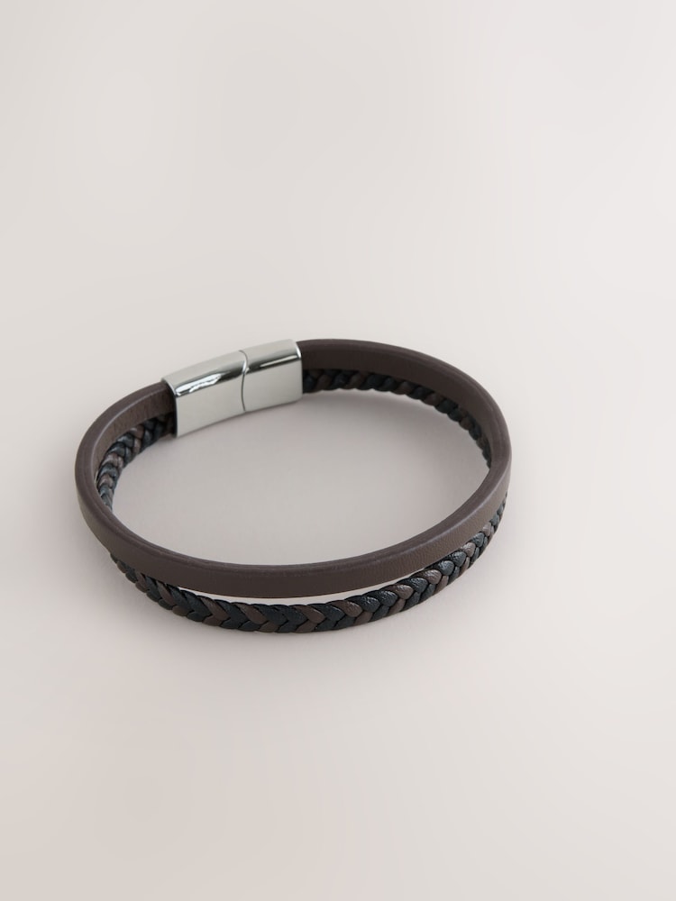DCK Mens Brown Genuine Leather Bracelet - Image 1 of 3 DCK Mens Brown Genuine Leather Bracelet - Image 1 of 3