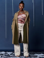 Jolie Moi Green Two Tone Contrast Trench Coat - Image 1 of 6
