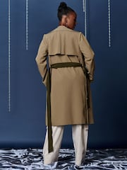 Jolie Moi Green Two Tone Contrast Trench Coat - Image 2 of 6
