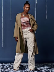 Jolie Moi Green Two Tone Contrast Trench Coat - Image 4 of 6