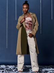 Jolie Moi Green Two Tone Contrast Trench Coat - Image 5 of 6