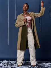 Jolie Moi Green Two Tone Contrast Trench Coat - Image 6 of 6
