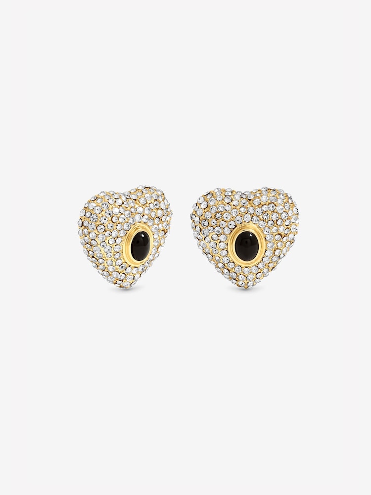 Mood Silver Tone Gold Plated Pave And Jet Stone Heart Stud Earrings - Image 3 of 3 Mood Silver Tone Gold Plated Pave And Jet Stone Heart Stud Earrings - Image 3 of 3