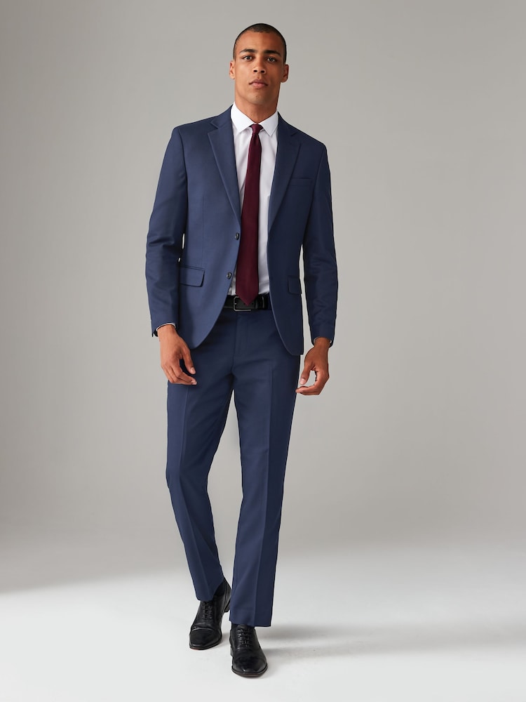Bright Blue Regular Fit Textured Suit Trousers - Image 2 of 9