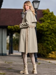 Jolie Moi Cream Two Tone Contrast Trench Coat - Image 2 of 4