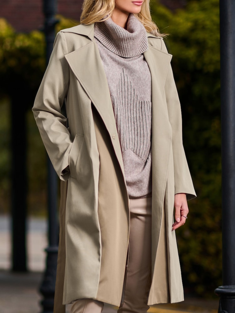 Jolie Moi Cream Two Tone Contrast Trench Coat - Image 4 of 4