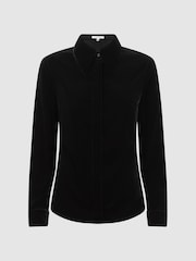 Reiss Black Carly Velvet Button-Through Shirt - Image 2 of 5
