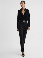 Reiss Black Carly Velvet Button-Through Shirt - Image 4 of 5