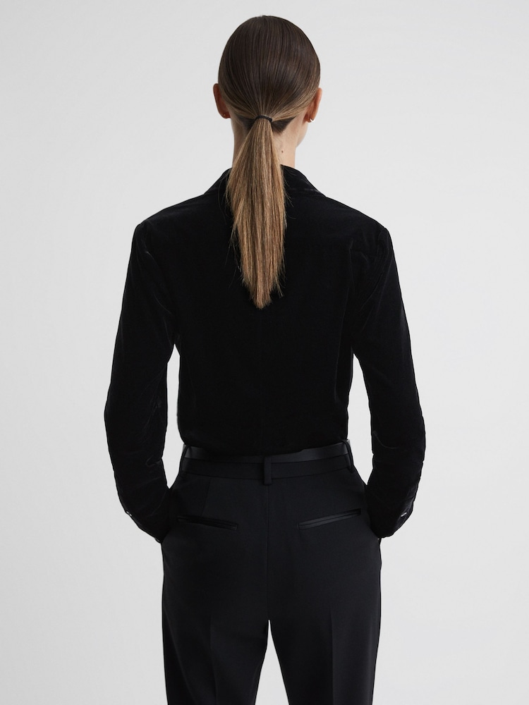 Reiss Black Carly Velvet Button-Through Shirt - Image 5 of 5