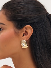 Mood Gold Tone Gold Plated And Crystal Ridge Statement Earrings - Image 1 of 3