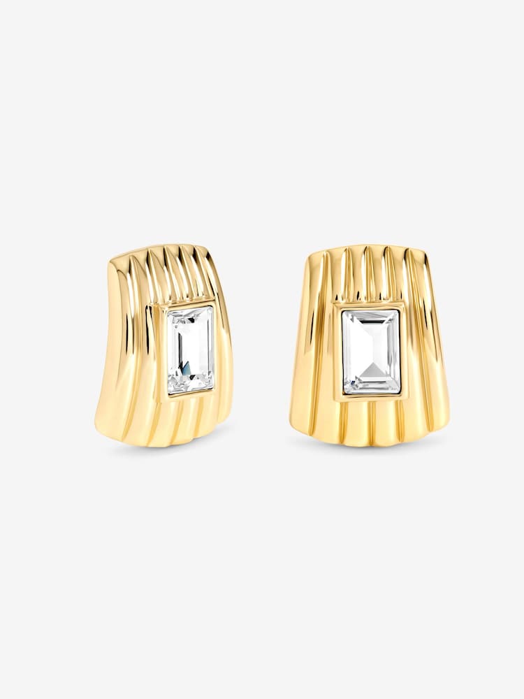 Mood Gold Tone Gold Plated And Crystal Ridge Statement Earrings - Image 3 of 3 Mood Gold Tone Gold Plated And Crystal Ridge Statement Earrings - Image 3 of 3