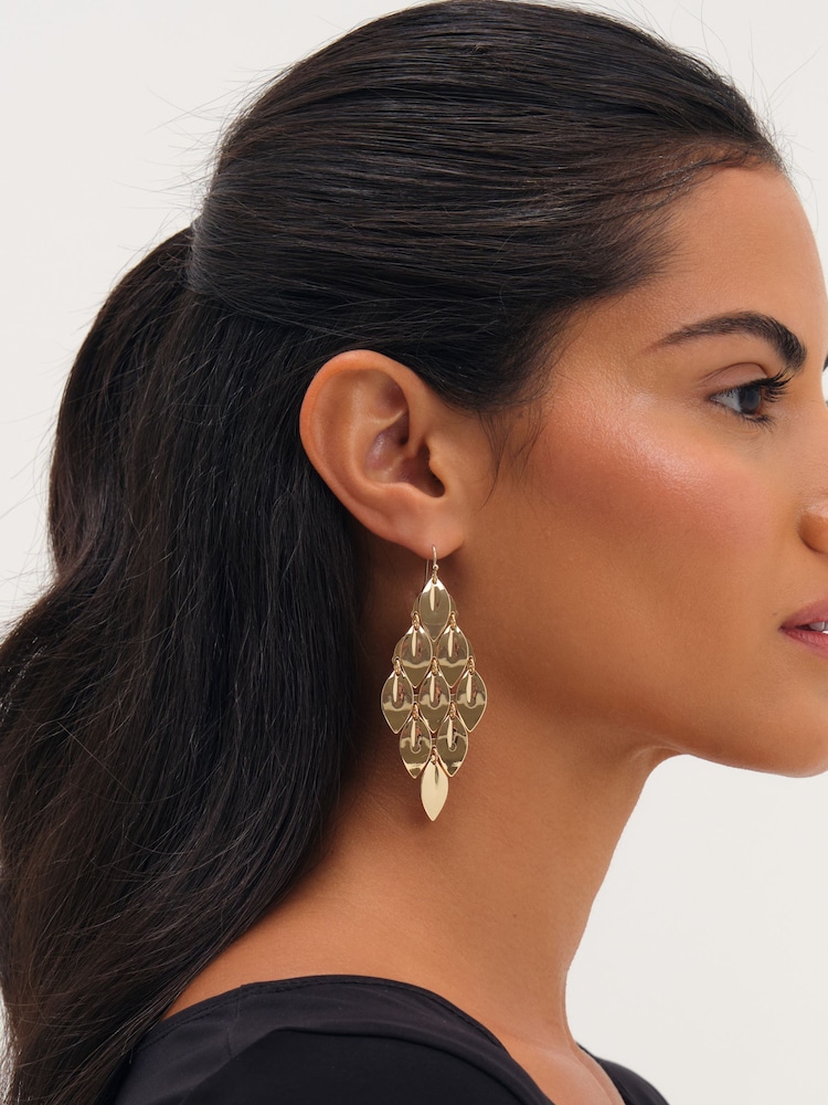 Mood Gold Tone Gold Plated And Polished Graduated Diamond Drop Earrings - Image 1 of 3