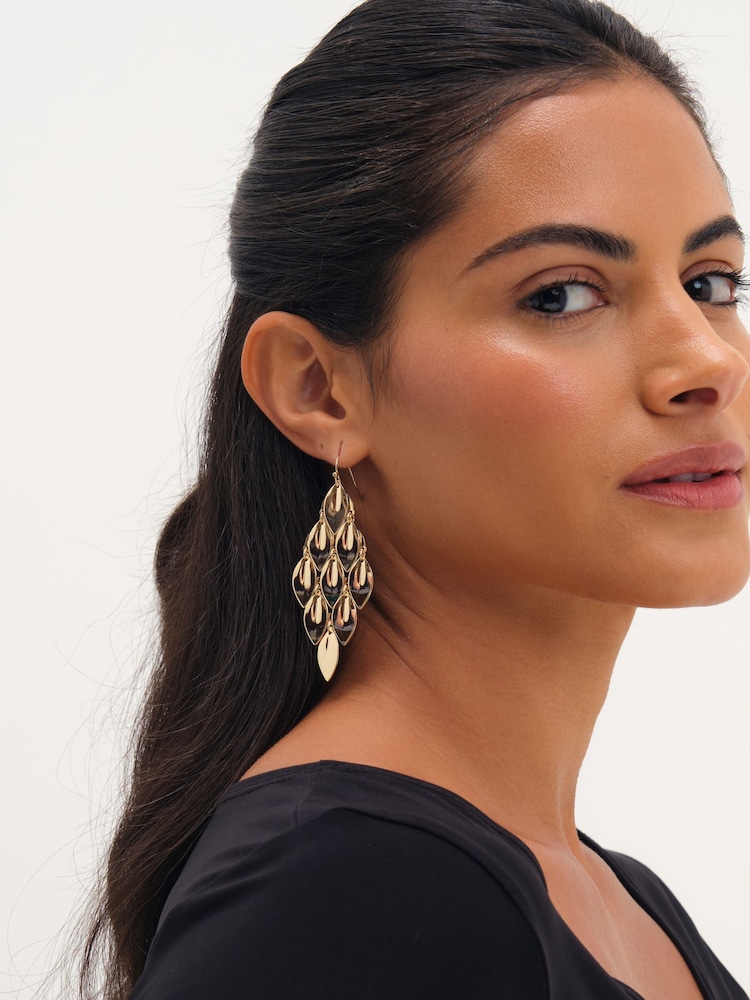 Mood Gold Tone Gold Plated And Polished Graduated Diamond Drop Earrings - Image 2 of 3