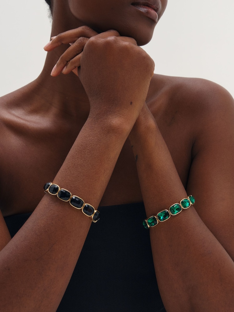 Mood Gold Plated And Emerald Stretch Bracelet - Image 2 of 2 Mood Gold Plated And Emerald Stretch Bracelet - Image 2 of 2
