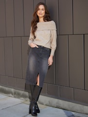 Threadbare Grey Denim Midi Skirt - Image 1 of 4