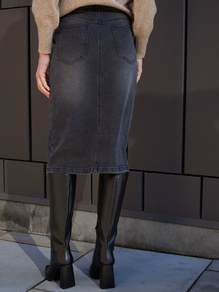Threadbare Grey Denim Midi Skirt - Image 2 of 4