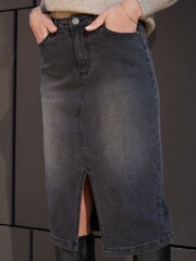 Threadbare Grey Denim Midi Skirt - Image 4 of 4