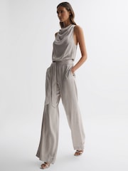 Reiss Neutral Rose Sleeveless Cowl Neck Jumpsuit - Image 1 of 5