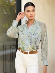 Verde cu flori - Bluză cu guler tip tunică Lipsy Mânecă lungă - Image 3 of 4