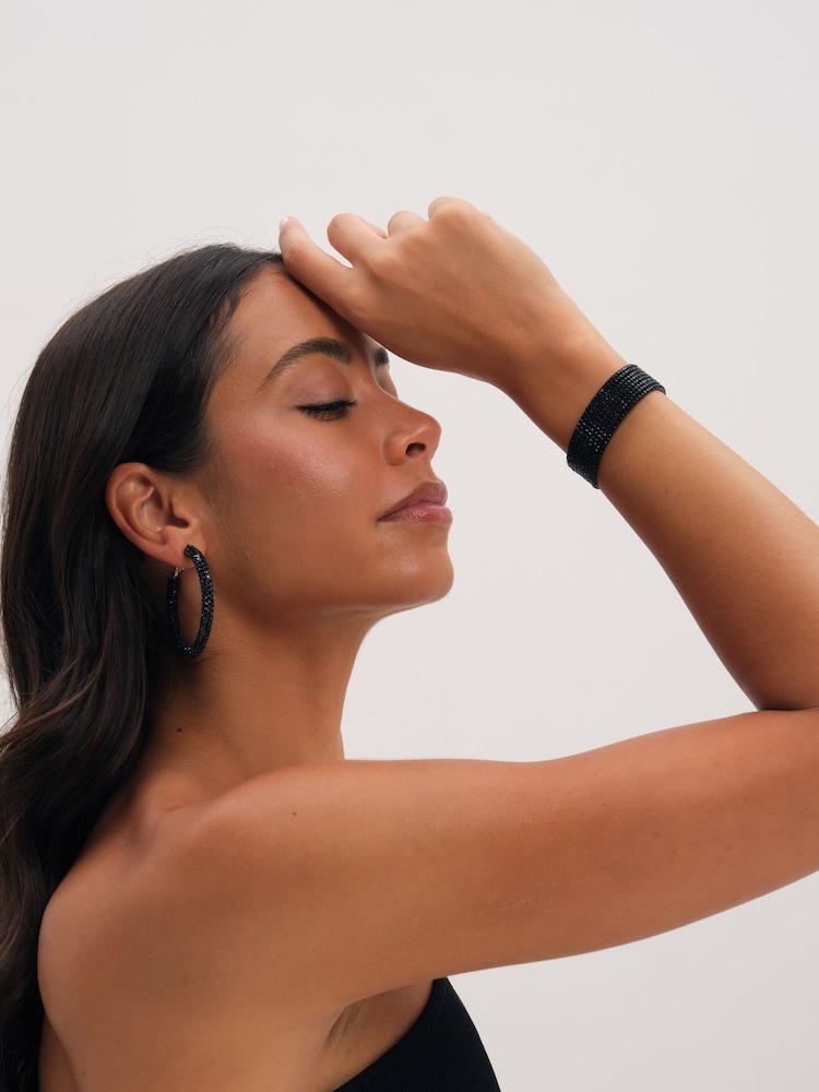 Mood Silver Tone Jet Crystal Cuff Bracelet - Image 2 of 3 Mood Silver Tone Jet Crystal Cuff Bracelet - Image 2 of 3
