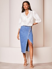 Lipsy White 3/4 Sleeve Burnout Tie Neck Blouse - Image 3 of 4