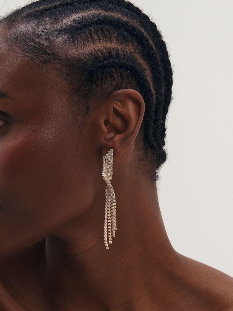 Mood Silver Tone Gold Plated And Crystal Twist Drop Diamante Earrings - Image 1 of 3