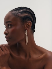 Mood Silver Tone Gold Plated And Crystal Twist Drop Diamante Earrings - Image 2 of 3