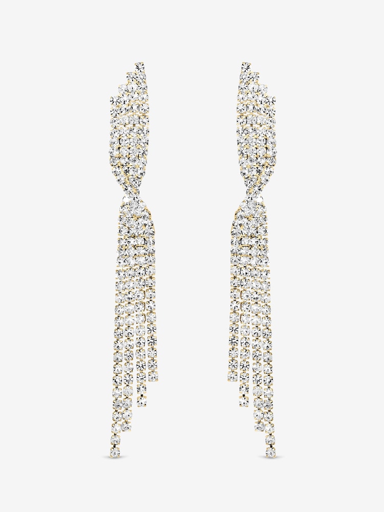 Mood Silver Tone Gold Plated And Crystal Twist Drop Diamante Earrings - Image 3 of 3
