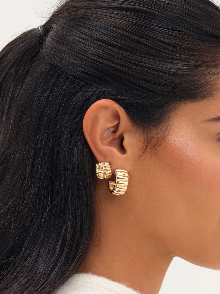 Mood Gold Gold Plated Ridge Multipack Earrings - Image 1 of 3 Mood Gold Gold Plated Ridge Multipack Earrings - Image 1 of 3