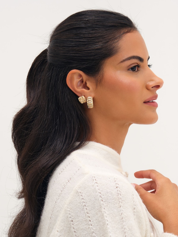 Mood Gold Gold Plated Ridge Multipack Earrings - Image 2 of 3 Mood Gold Gold Plated Ridge Multipack Earrings - Image 2 of 3