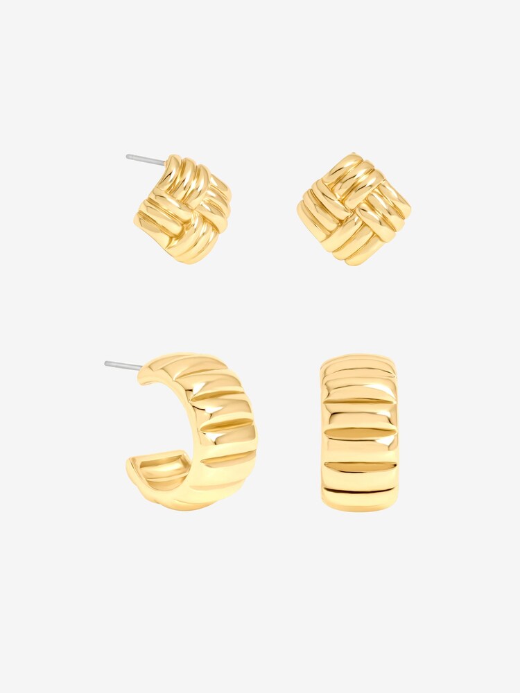 Mood Gold Gold Plated Ridge Multipack Earrings - Image 3 of 3 Mood Gold Gold Plated Ridge Multipack Earrings - Image 3 of 3