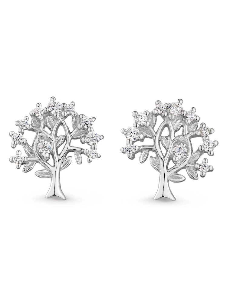 Beaverbrooks Silver Cubic Zirconia Tree Stud Earrings - Image 1 of 4