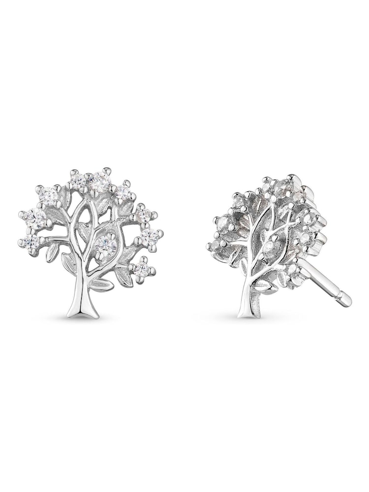 Beaverbrooks Silver Cubic Zirconia Tree Stud Earrings - Image 2 of 4