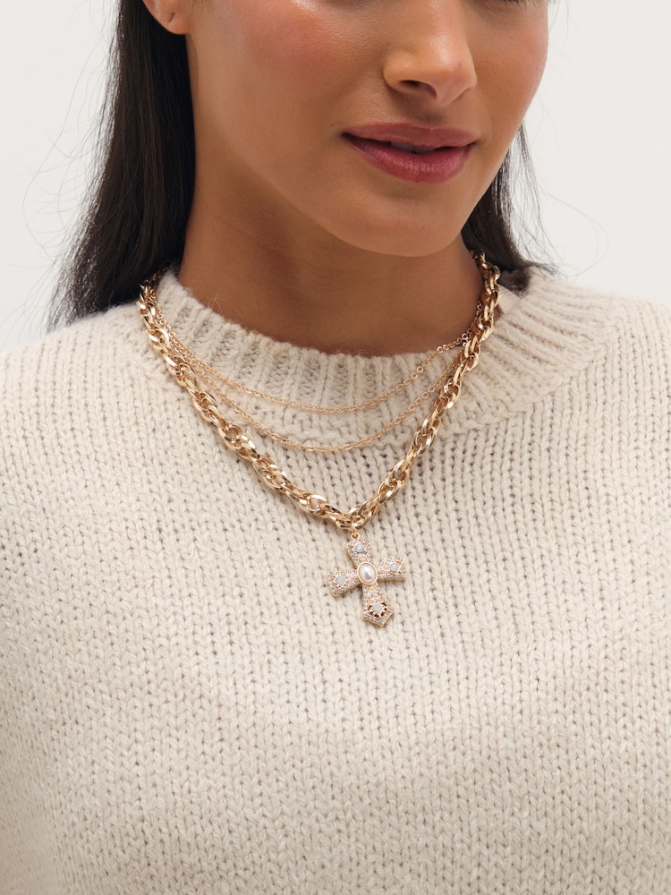 Mood Silver Gold Plated Multi Layered Cross Necklace - Image 2 of 3 Mood Silver Gold Plated Multi Layered Cross Necklace - Image 2 of 3