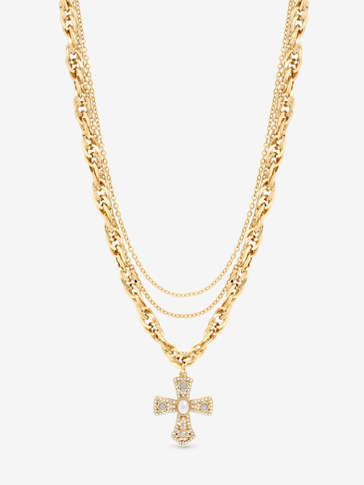 Mood Silver Gold Plated Multi Layered Cross Necklace - Image 3 of 3 Mood Silver Gold Plated Multi Layered Cross Necklace - Image 3 of 3