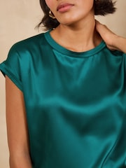 Love & Roses Teal Blue Satin Front Jersey Back T-Shirt - Image 2 of 4