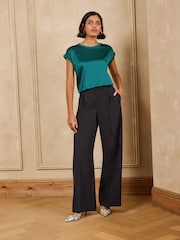 Love & Roses Teal Blue Satin Front Jersey Back T-Shirt - Image 3 of 4
