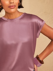Love & Roses Rose Pink Satin Front Jersey T-Shirt - Image 2 of 4