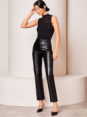 Lipsy Black Mesh Sleeveless High Neck Rib Top - Image 3 of 4