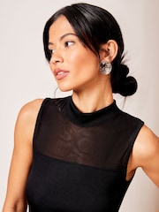 Lipsy Black Mesh Sleeveless High Neck Rib Top - Image 4 of 4