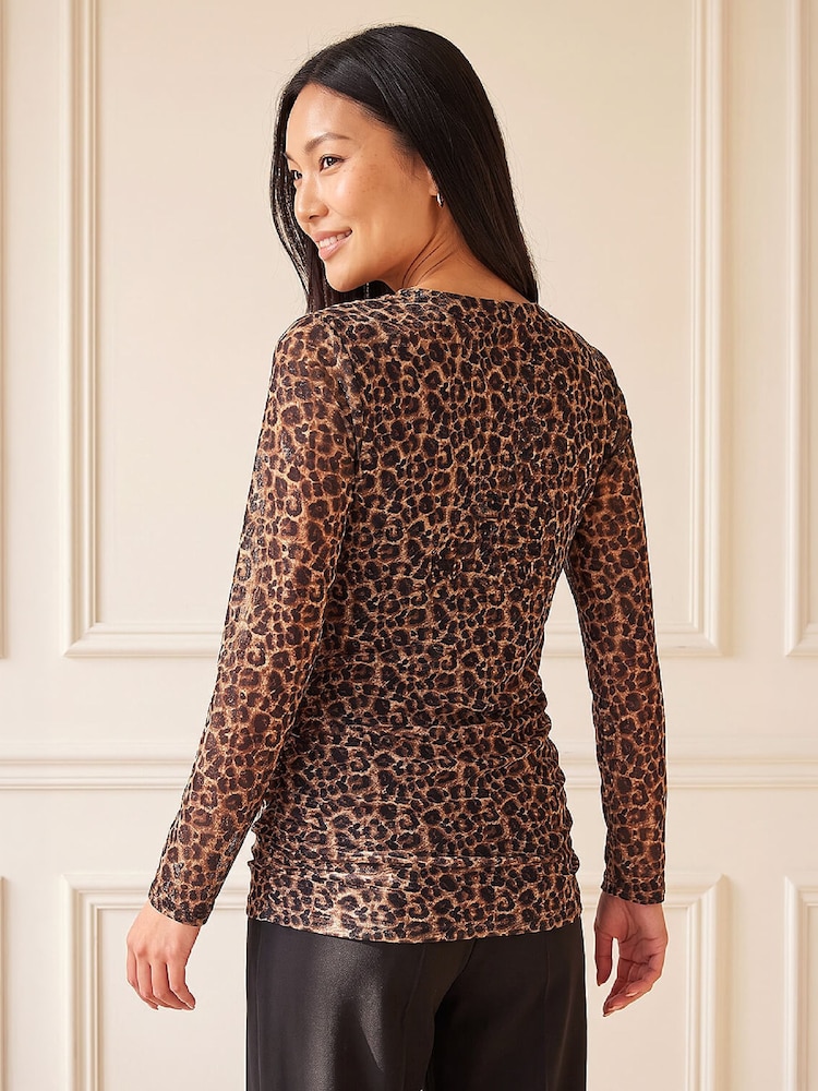 Roman Natural Animal Ruched Top - Image 2 of 4 Roman Natural Animal Ruched Top - Image 2 of 4