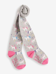 JoJo Maman Bébé Marl Grey Girls' Unicorn Cotton Rich Tights - Image 1 of 1
