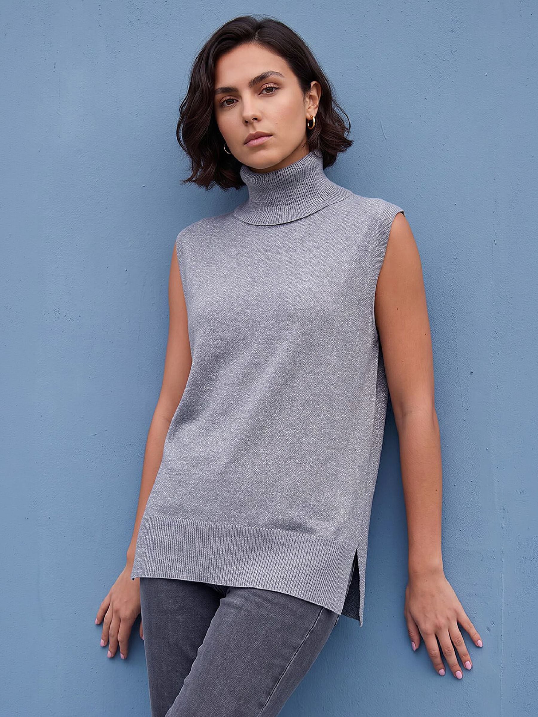 Roman Women's Grey Shimmer Roll Neck Knit Jumper In | : Size 20 - Image 2