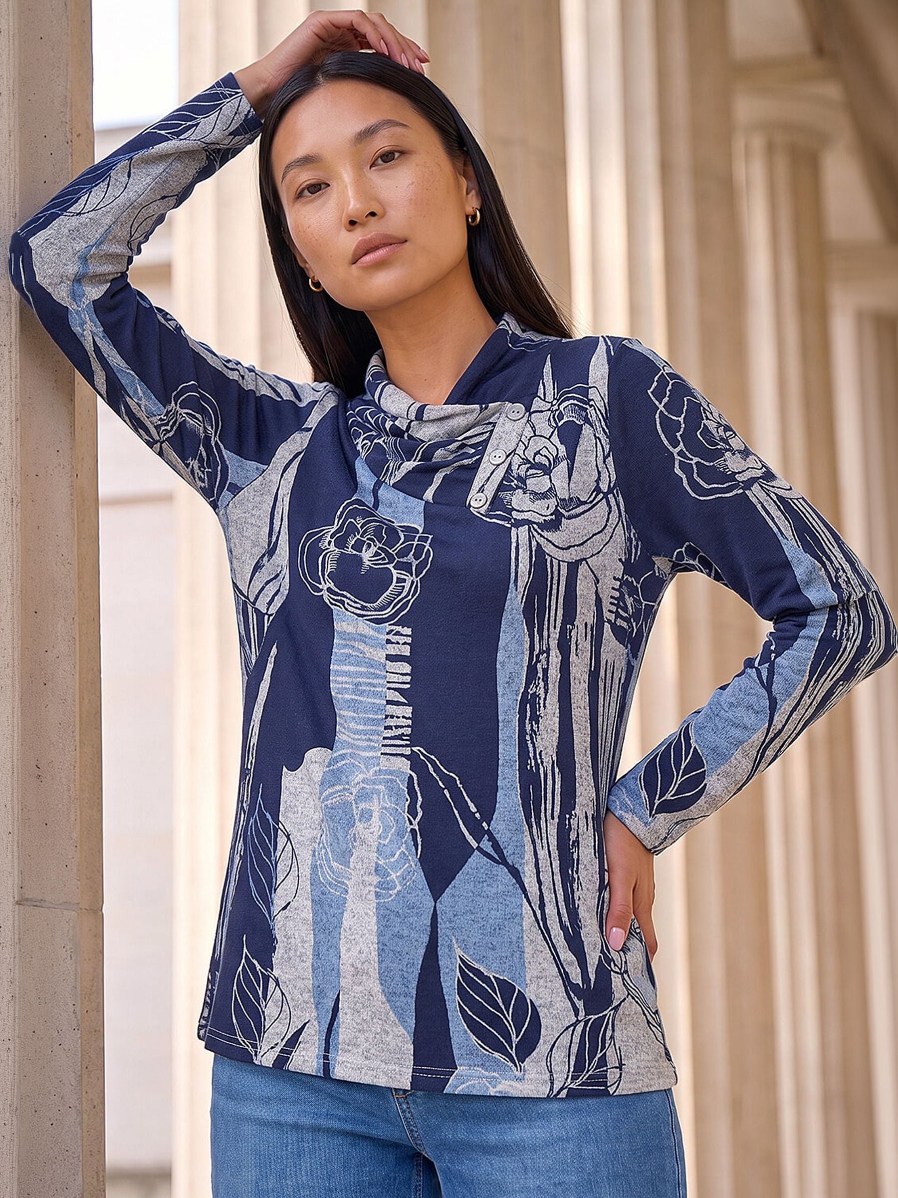 Roman Women's Blue Abstract Stretch Jersey Button Top In Size 20 - Image 2