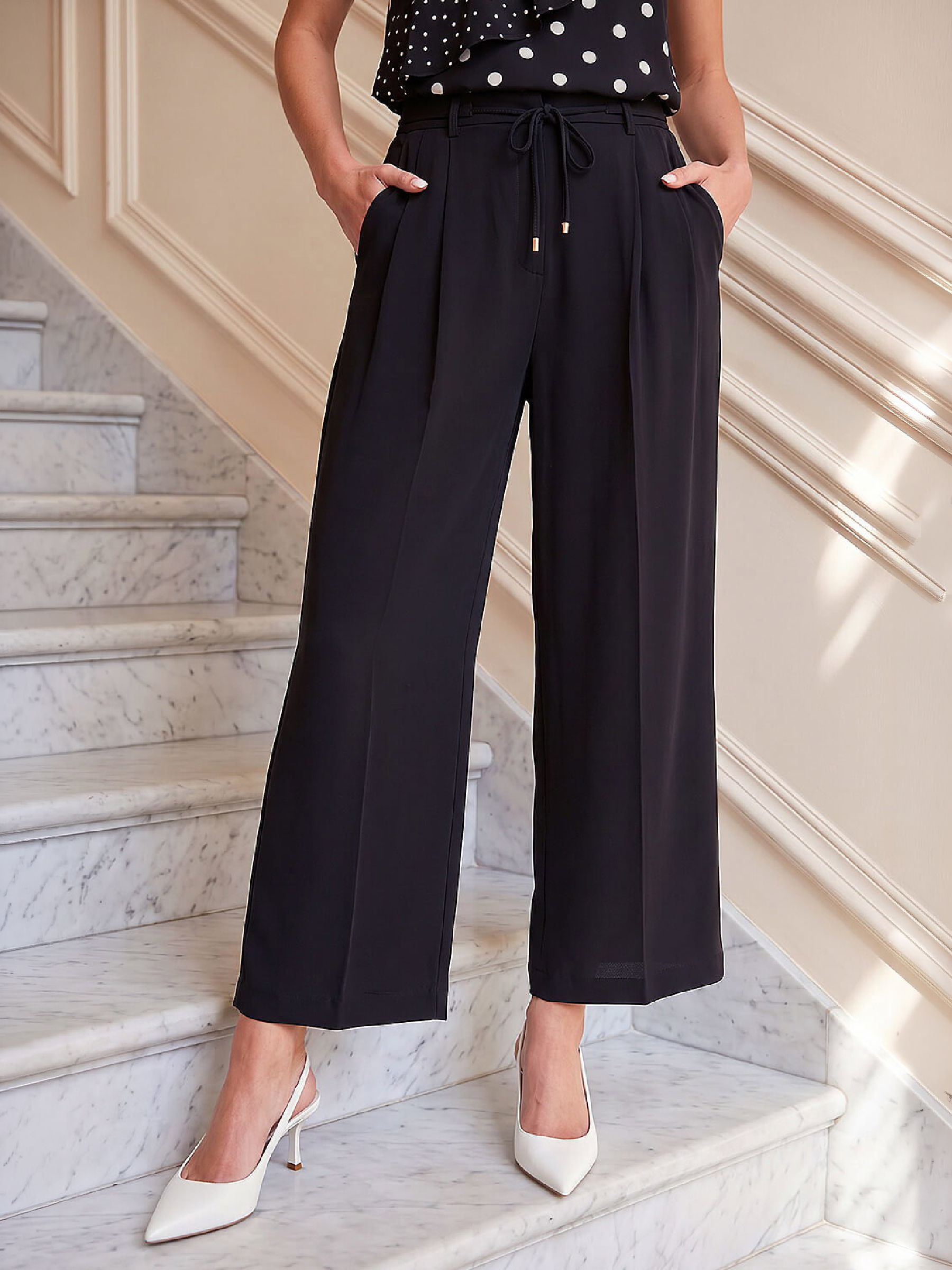 Roman Black Skinny Tie Wide Leg Trousers - Image 3