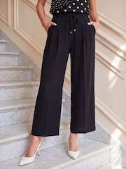 Roman Black Skinny Tie Wide Leg Trousers - Image 1 of 4
