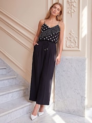 Roman Black Skinny Tie Wide Leg Trousers - Image 2 of 4