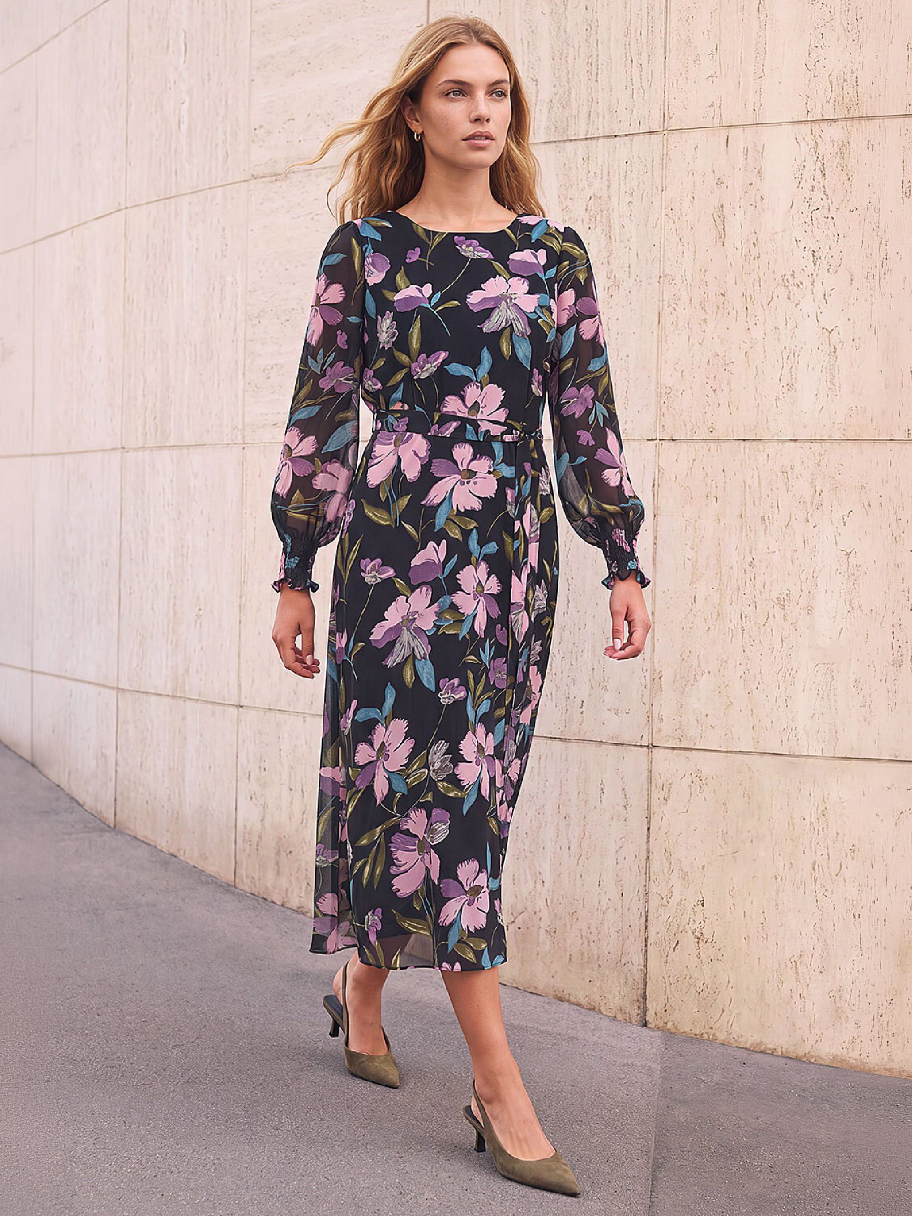 Roman Women's Black Floral Print Midi Dress In | : Size 18 - Image 6