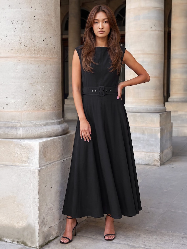 Roman Black Belted Fit and Flare Dress - Image 2 of 4